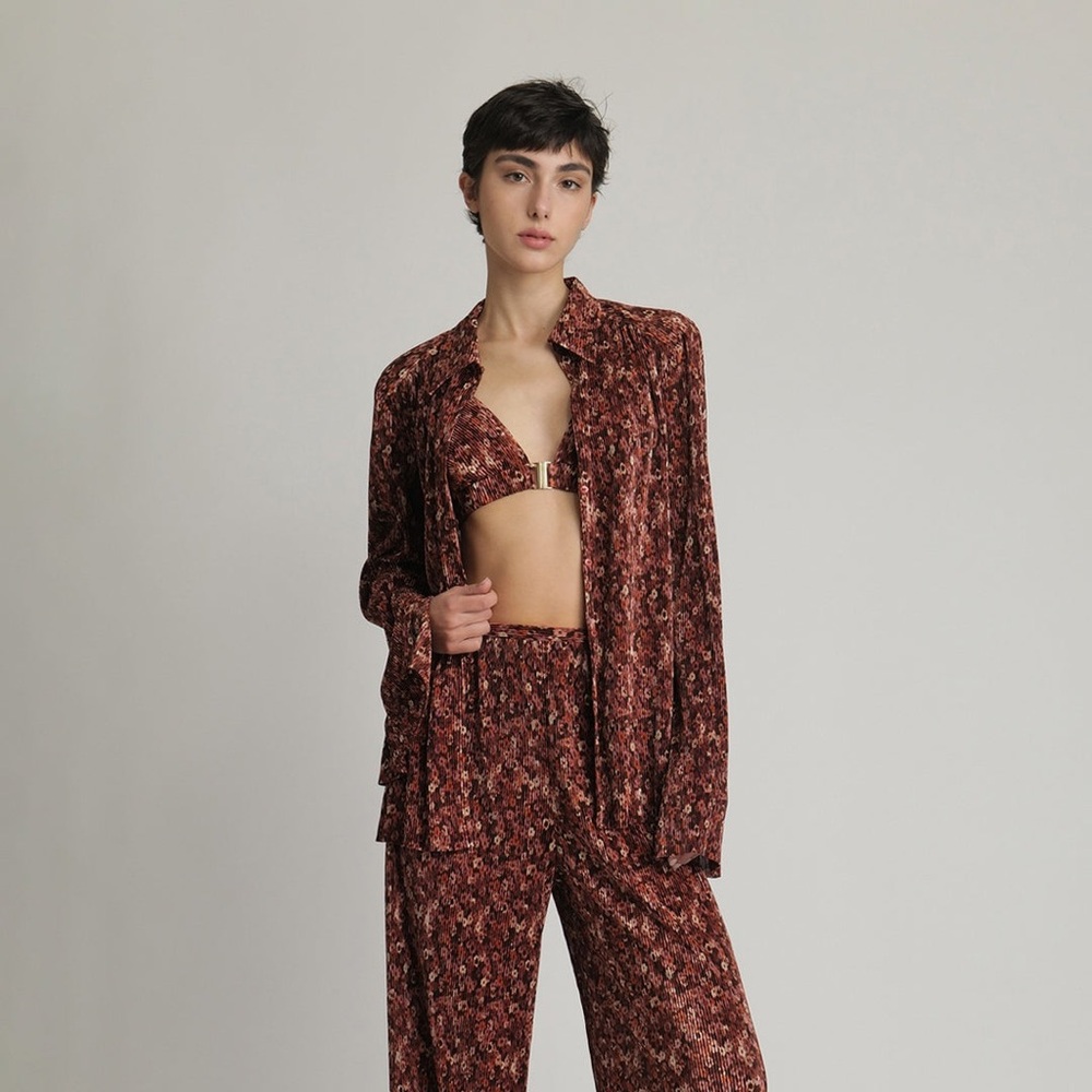 Sabina Musayev Faith Top Floral Pleated Button Down